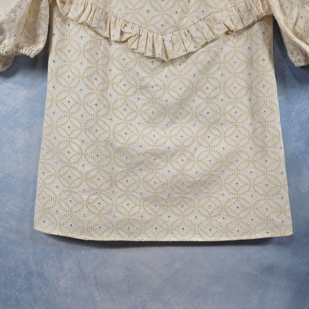 En Saison Eyelet Ruffle Puff Sleeve Mini Dress Cream Women Small Zip Back - Picture 4 of 8